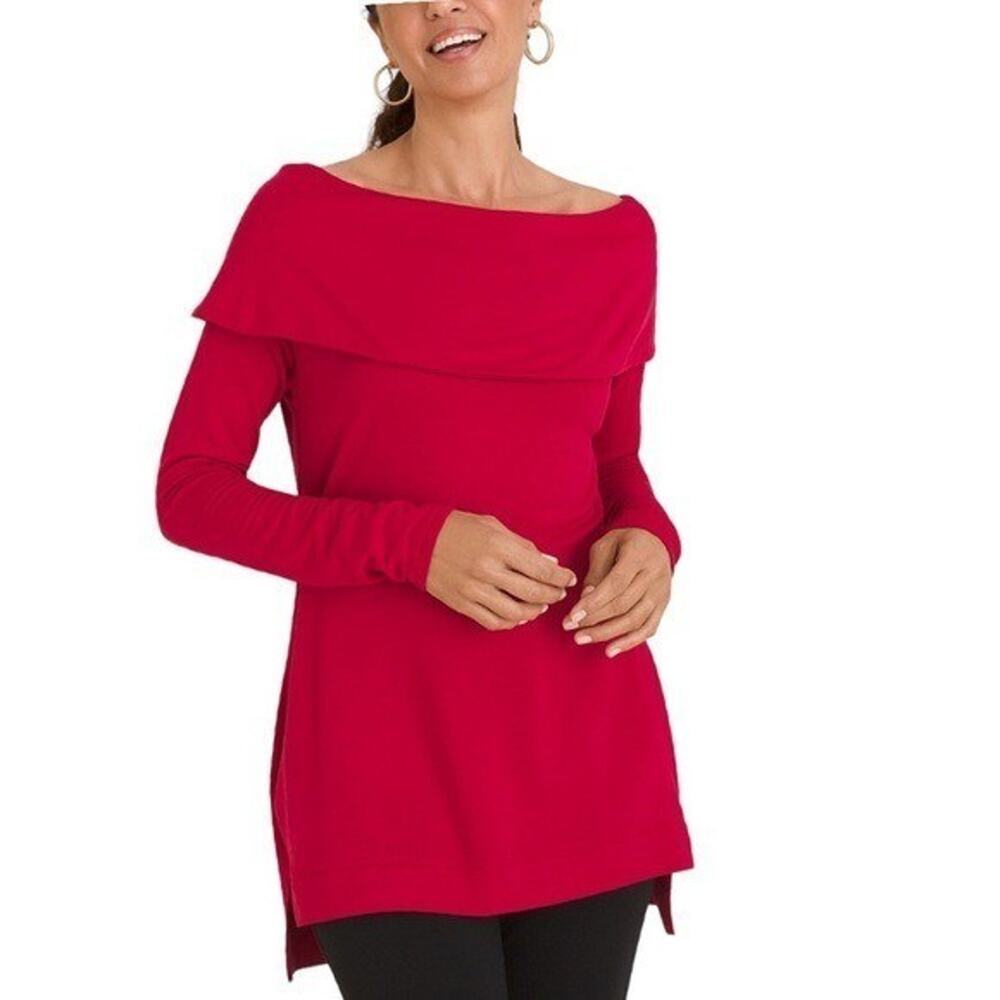 Chico's Zenergy Red Cozy Brushed Fleece Stretchy Comfy Going Out Tunic‎ Size 16
